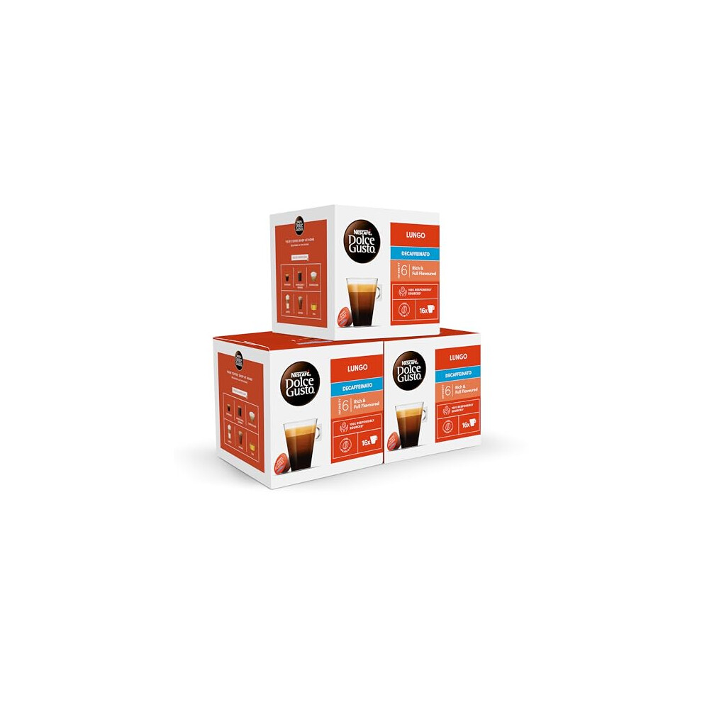 Nescafe Nescafé Dolce Gusto Lungo Decaf Coffee Pods - Total Of 48 Decaffinated Coffee Capsules - (3 Packs) 16 Pods