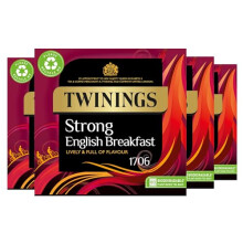 Twinings English Strong Breakfast Tea | Bold, Lively & Full of Flavour Black Tea | Multipack Bulk Buy, 320 (4 x 80) Biodegradable Tea Bags