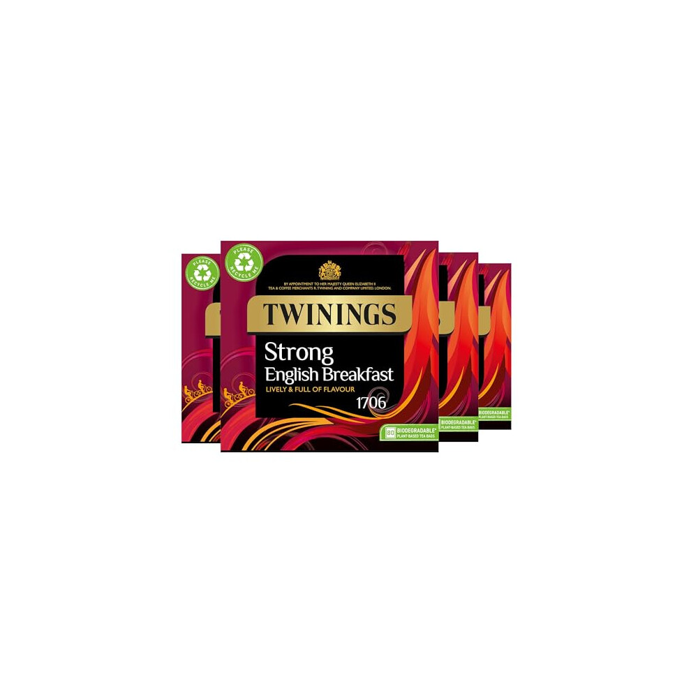 Twinings English Strong Breakfast Tea | Bold, Lively & Full Of Flavour Tea | Multipack Bulk Buy, 320 (4 X 80) Biodegradable Tea Bags Black