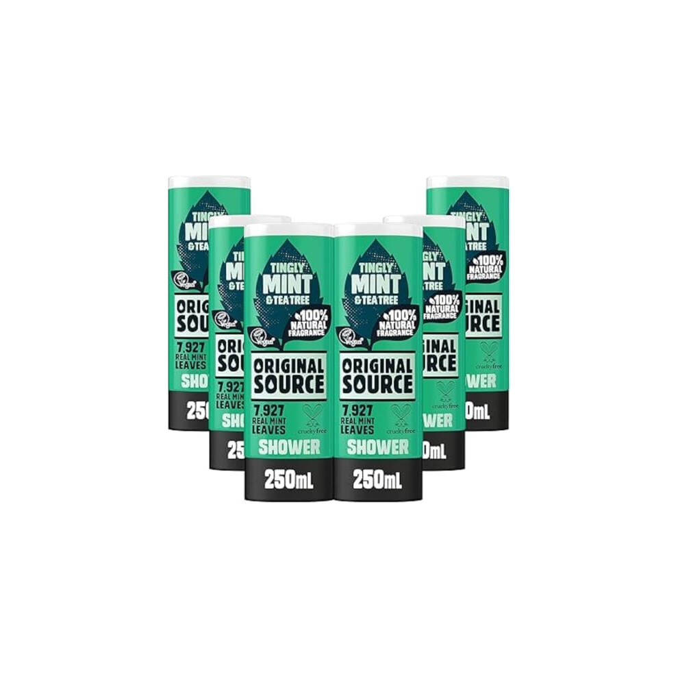 Original Source Mint and Tea Tree Shower Gel, 100 Percent Natural Fragrance, Vegan, Cruelty Free, Paraben Free, Bulk Buy, Pack of 6 x 250 ml-image-OPC-PHFT265-NEW