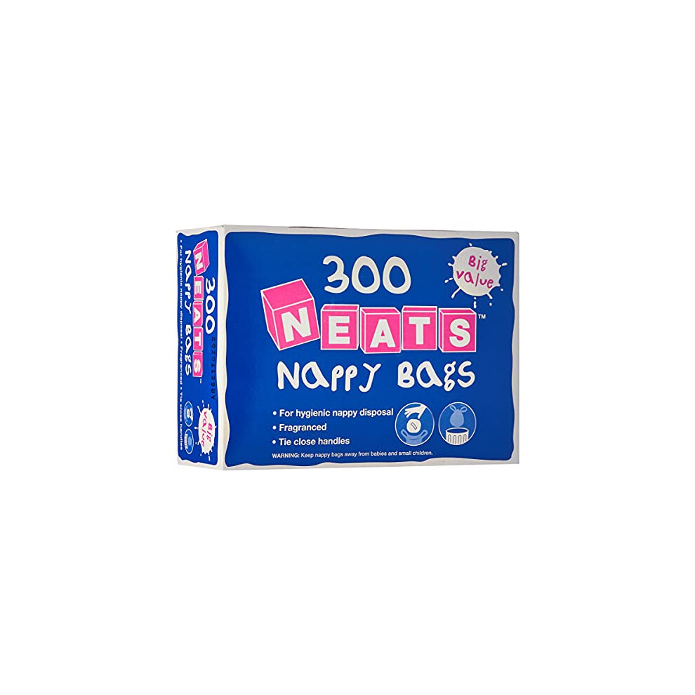 Neats - Nappy Bags, 300 Bulk Box, Tie Handle Disposable Sacks For Nappies, Wipes & Diapers, Fresh Fragrance Cedo