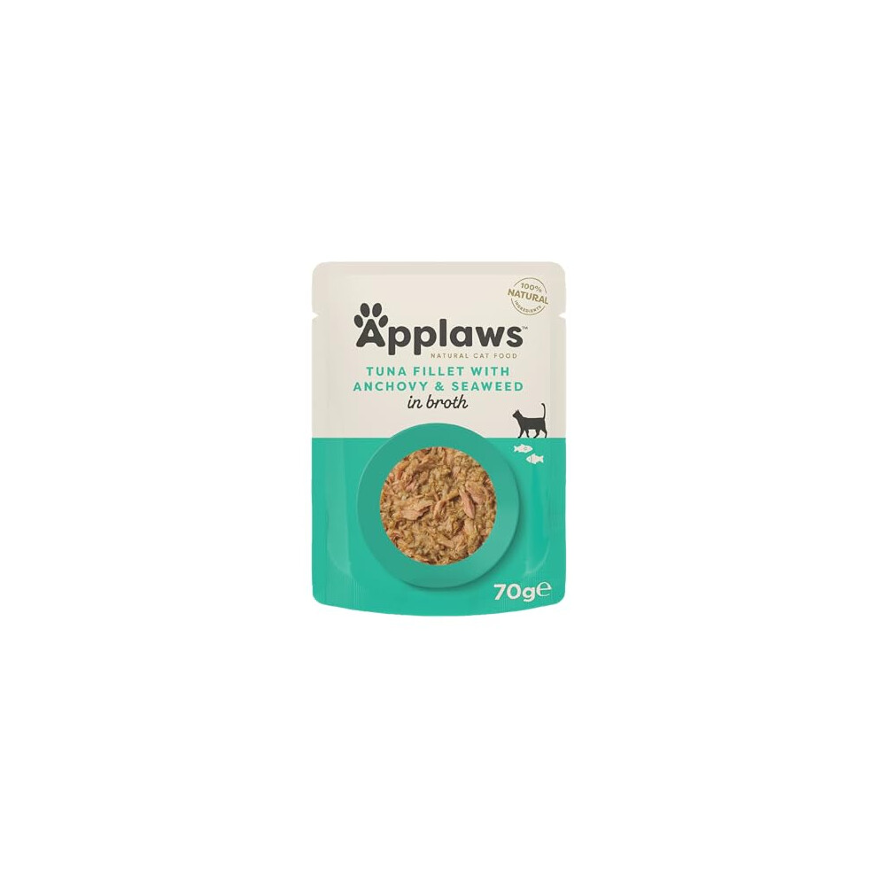 Applaws 100% Natural Wet Cat Food, Tuna Fillet With Anchovy In Broth, Pack Of 12 X 70G Pouches
