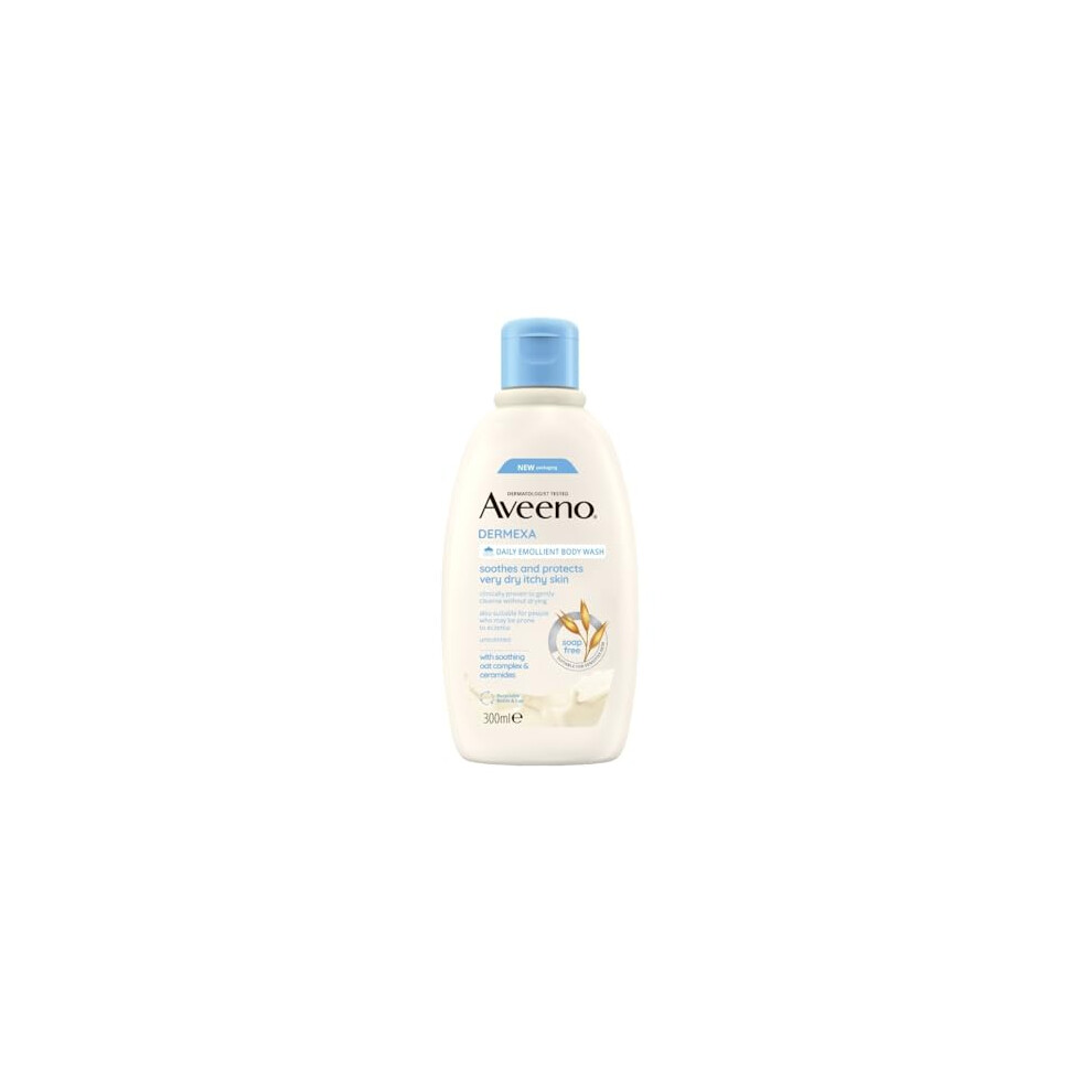 Aveeno Dermexa Daily Emollient Body Wash, Gently cleanses and Soothes, For Very Dry Itchy Also Eczema Prone Skin, 300 ml(Packaging may vary)