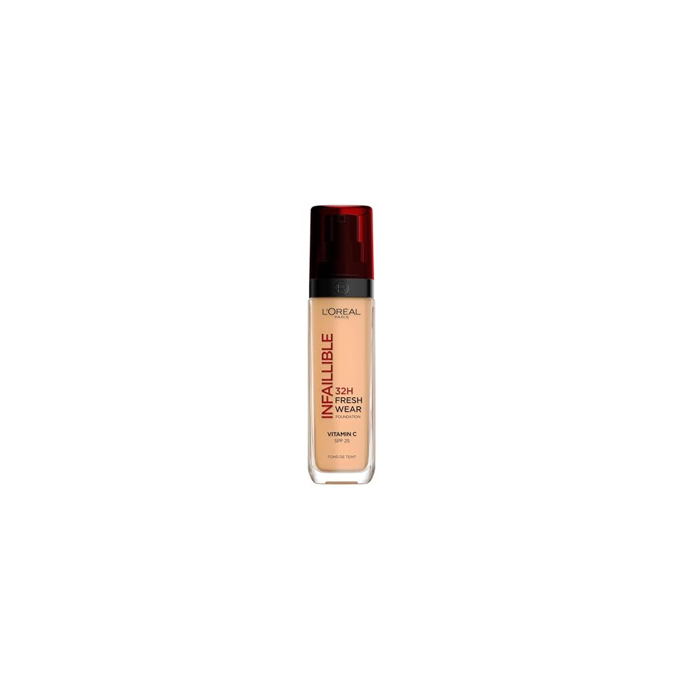 L'Oréal Paris Liquid Foundation, Full Coverage, Lasting Wear, With Vitamin C and SPF 25, Infallible 32H Fresh Wear, 250 Radiant Sand