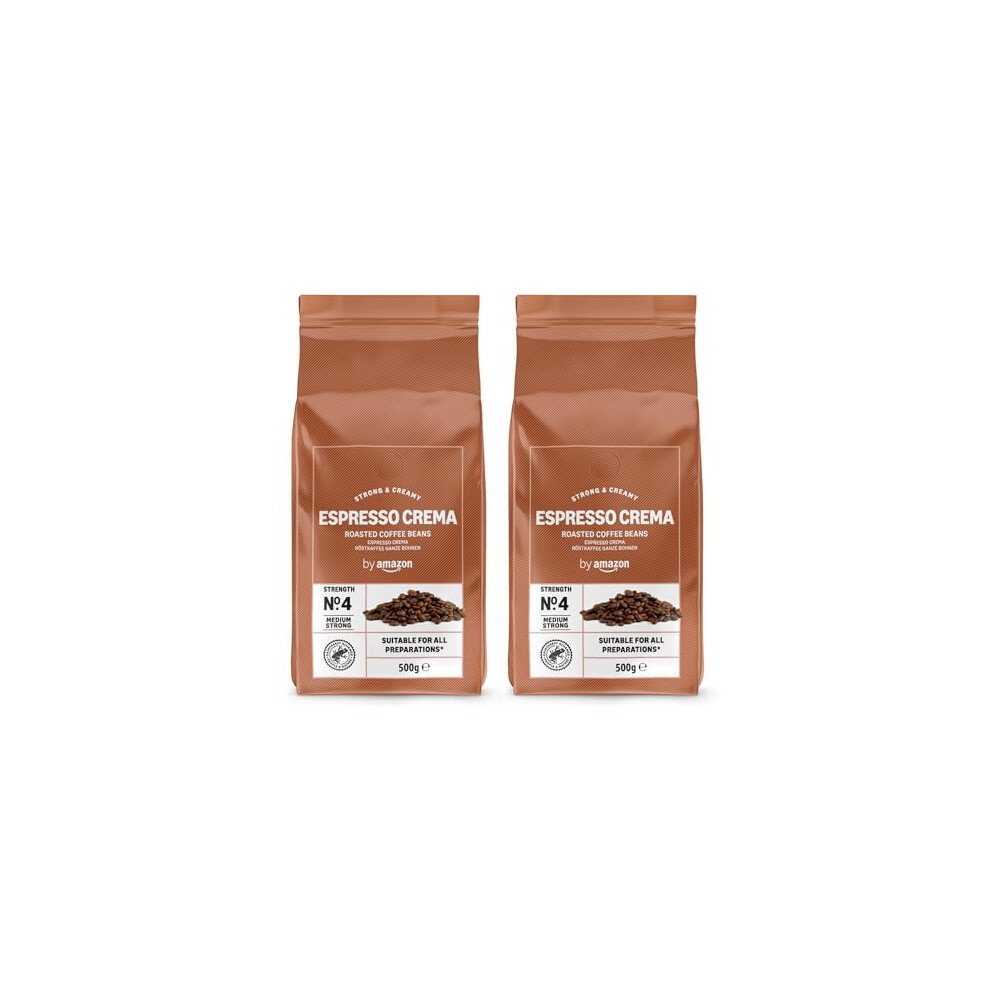 By Amazon Espresso Crema Coffee Beans, Light Roast, 1Kg (2 Packs Of 500G), Rainforest Alliance Certified