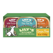 Lily's Kitchen Natural Adult Dog Food Wet Trays - Complete Grain-Free Multipack - Chicken, Fish & Venison (6 Trays x 150g)