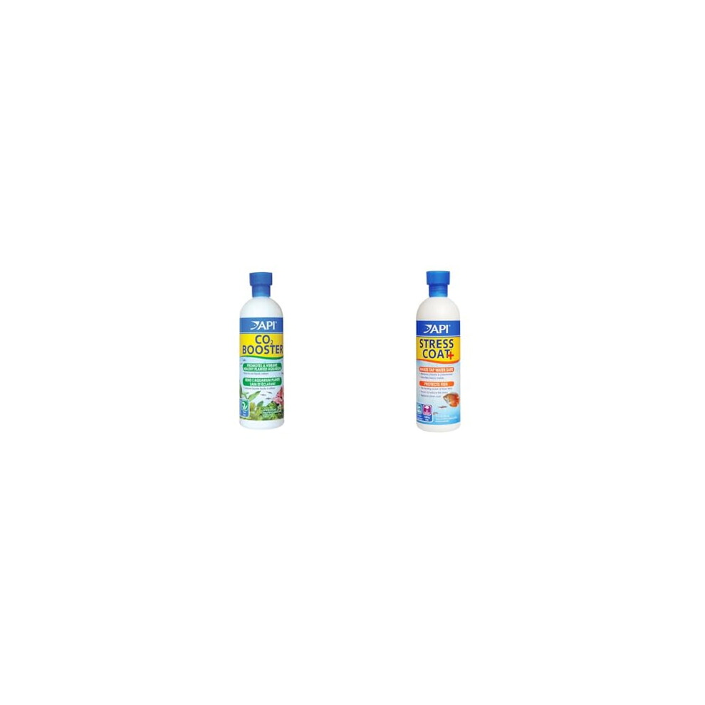 API CO2 BOOSTER Freshwater Aquarium Plant Treatment 473 ml Bottle & Stress Coat Aquarium Water Conditioner, 473 ml Bottle