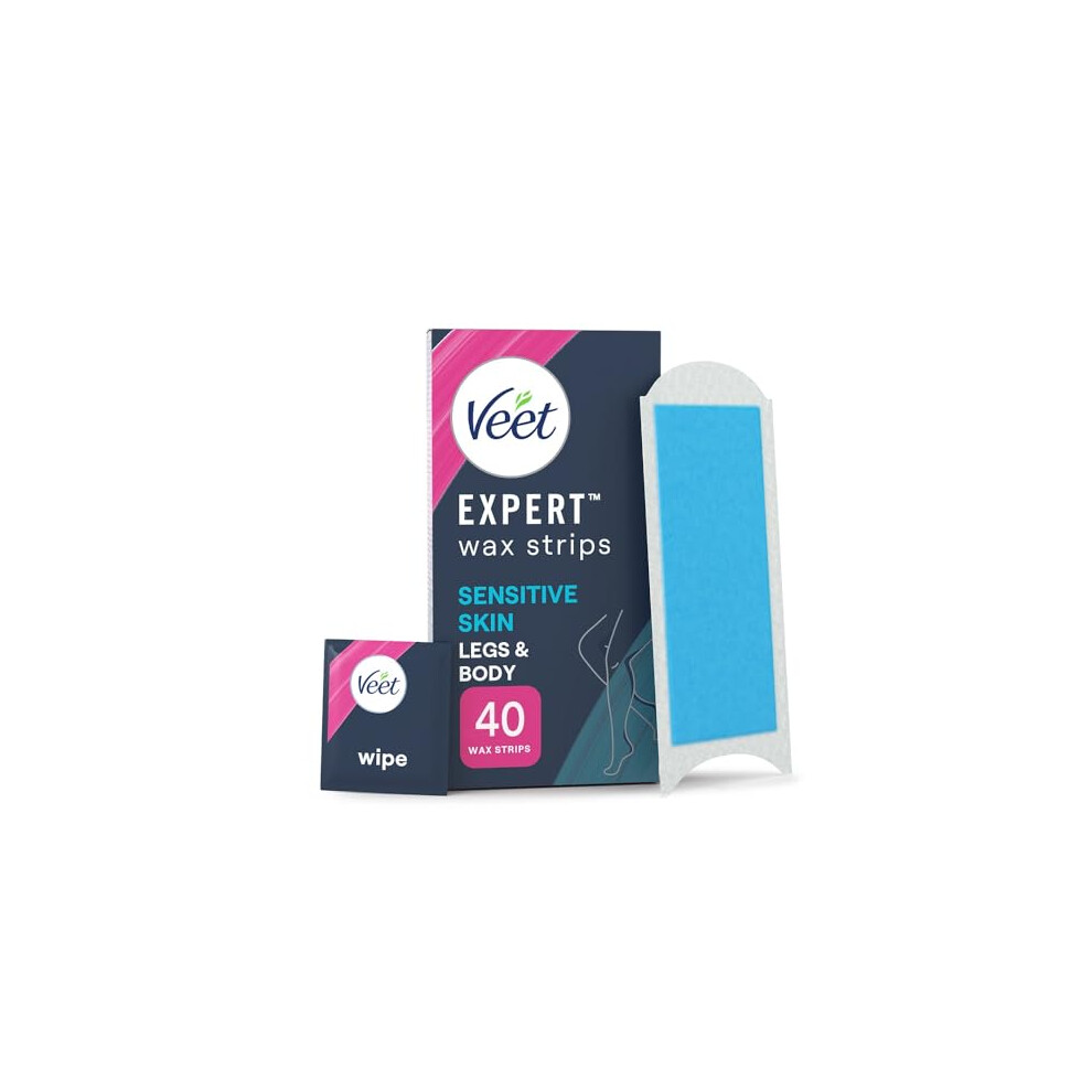 Veet Expert Cold Wax Strips, 40 Count + 4 Finish Wipes, Hair Removal Kit For Smooth Legs, Gentle Solution For Delicate Skin, Easy And Effective Use