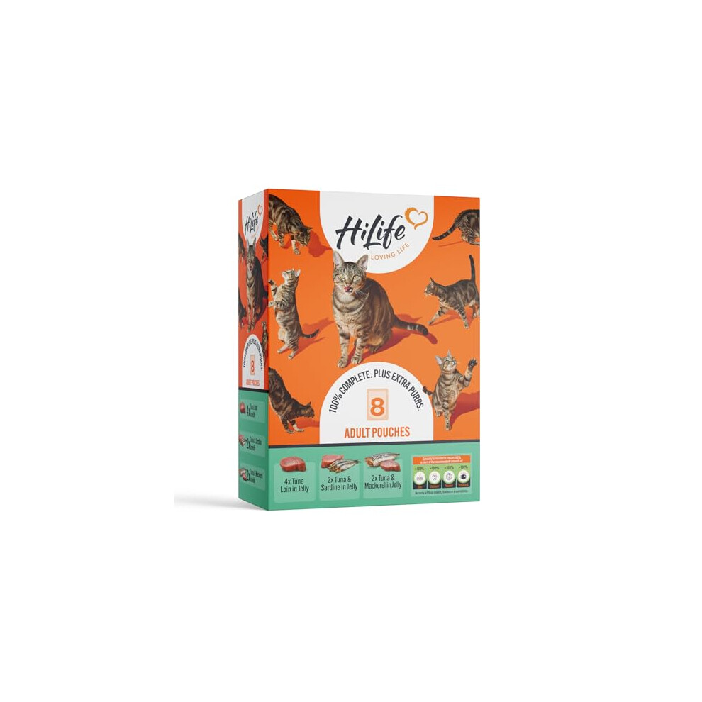 HiLife Adult Wet Cat Food, Seafood in Jelly, 8 x 70g Pouches
