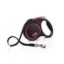 Flexi Black Design Tape Pink Medium 5m Retractable Dog Leash/Lead for dogs up to 25kgs/55lbs
