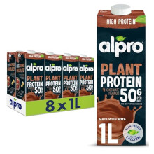 Alpro Chocolate Soya High Protein Plant-Based Long Life Drink, Vegan & Dairy Free, 1 Litre (Pack of 8)