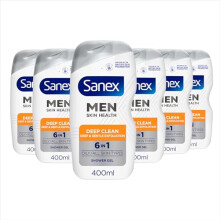 Sanex Men Deep Clean Shower Gel 400ml x 6, Reduces Oil