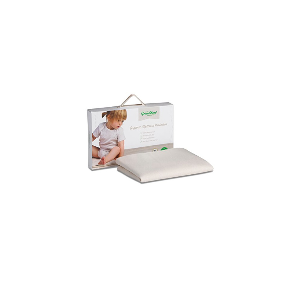 The Little Sheep Organic Waterproof Cot Mattress Protector, Soft & Absorbent Mattress Topper, Oval 60X75cm (To Fit Stokke Mini Cot) Green The Little Green Sheep