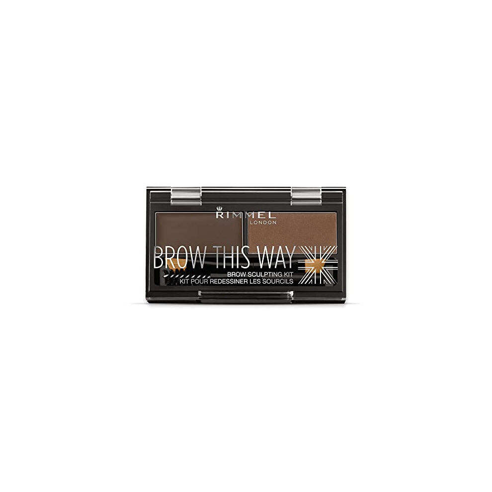 Rimmel London Brow This Way Eyebrow Powder Sculpting Kit, Groomed Finish and Ultimate Precision with Duo Compact Formula, Dark Brown