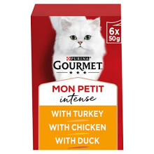 Gourmet Mon Petit Intense Duck, Chicken and Turkey Adult Wet Cat Food 6x50g, Pack of 8