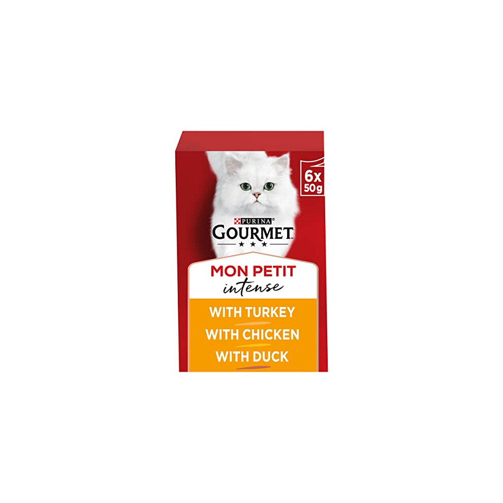 Gourmet Mon Petit Intense Duck, Chicken And Turkey Adult Wet Cat Food 6X50g, Pack Of 8