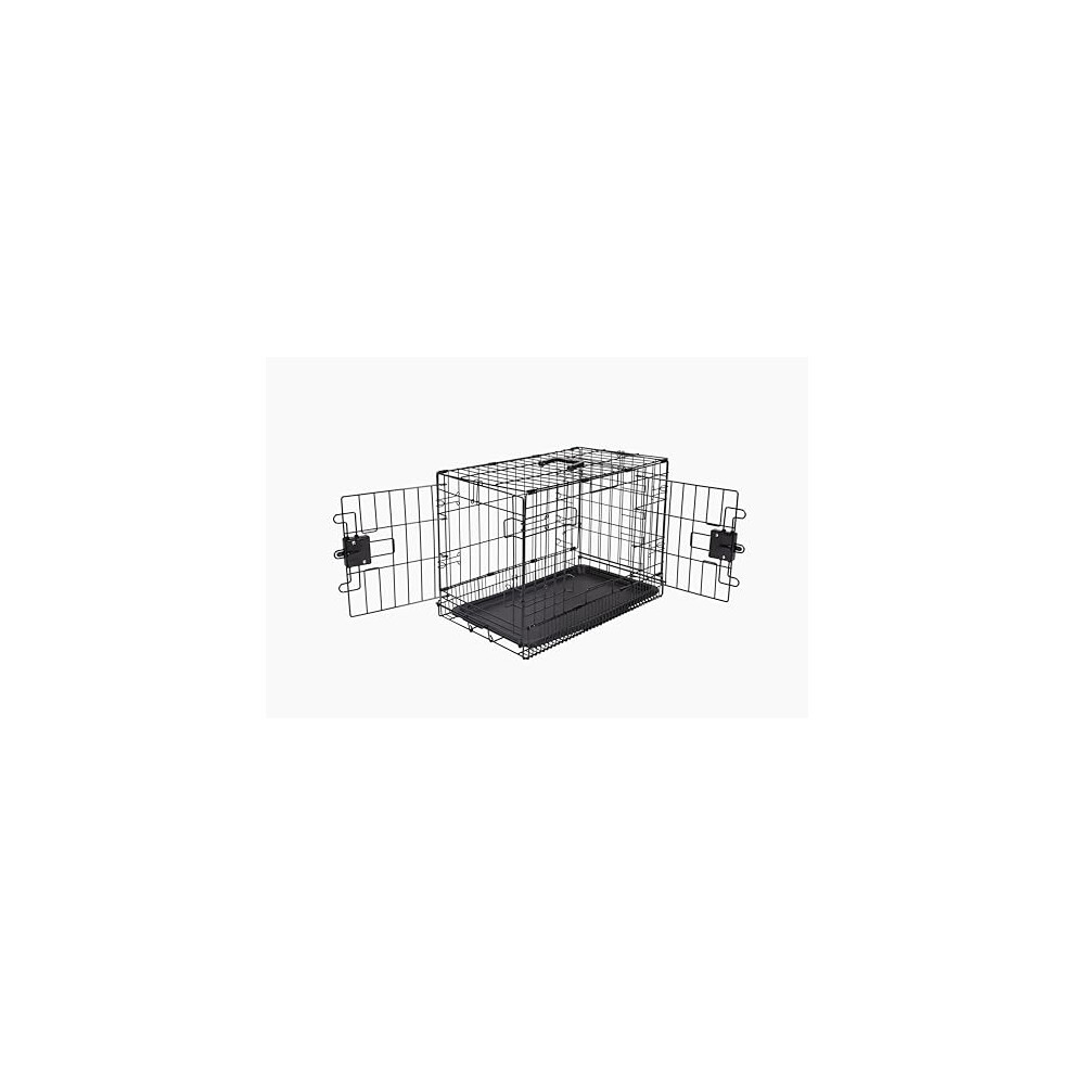 Amazon Basics XS Metal Dog Crate/Cage with Tray, Durable and Foldable Dog Cage with Double Door, Black, Extra Small 56cm (22")
