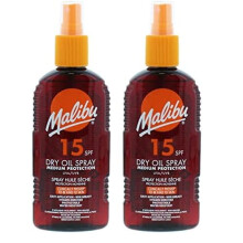 Malibu Suntan Dry Oil Spray Very Water Resistant SPF 15 Medium Protection (Pack of 2)