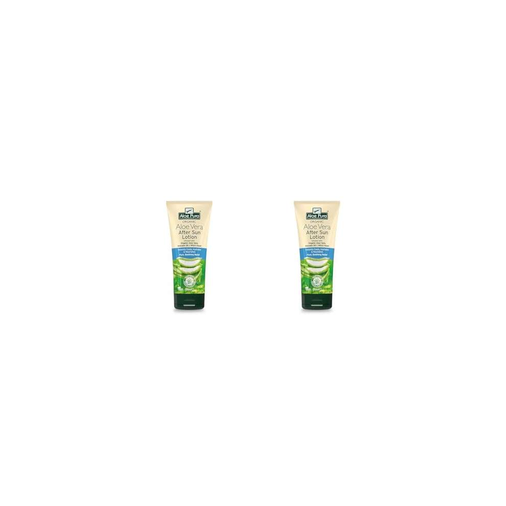 Aloe Pura , Organic Aloe Vera Aftersun Lotion, Natural, Vegan, Cruelty Free, Paraben & Sls Free, Soothing, (Pack Of 2) 200Ml