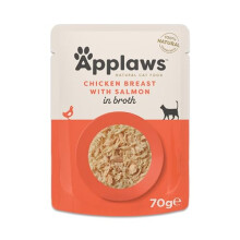Applaws 100% Natural Adult Wet Cat Food, Chicken with Salmon in Broth 70g Pouch, (12 x 70 g Pouches)