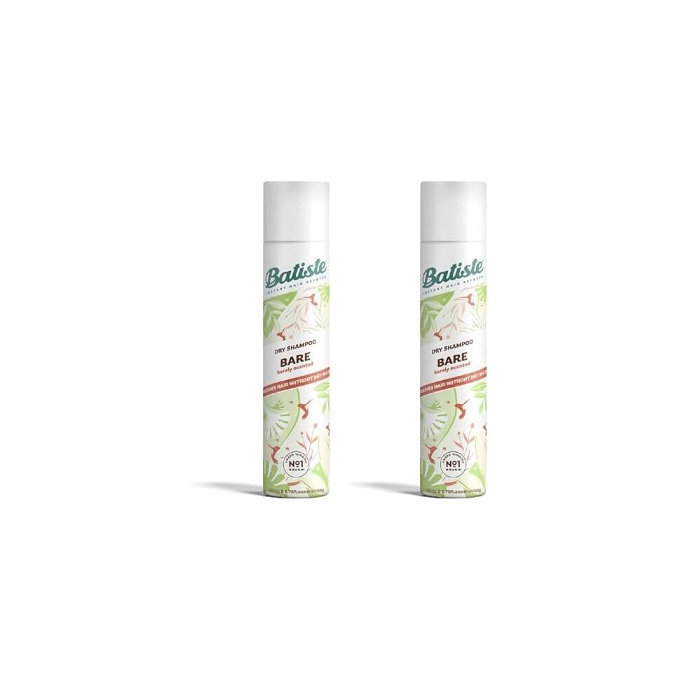 Batiste Dry Shampoo in Bare 200ml, Barely Scented Light Fragrance, No Rinse Spray to Refresh Hair in Between Washes (Pack of 2)