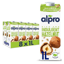 Alpro Hazelnut Plant-Based Long Life Drink, Vegan & Dairy Free, 1L (Pack of 8)