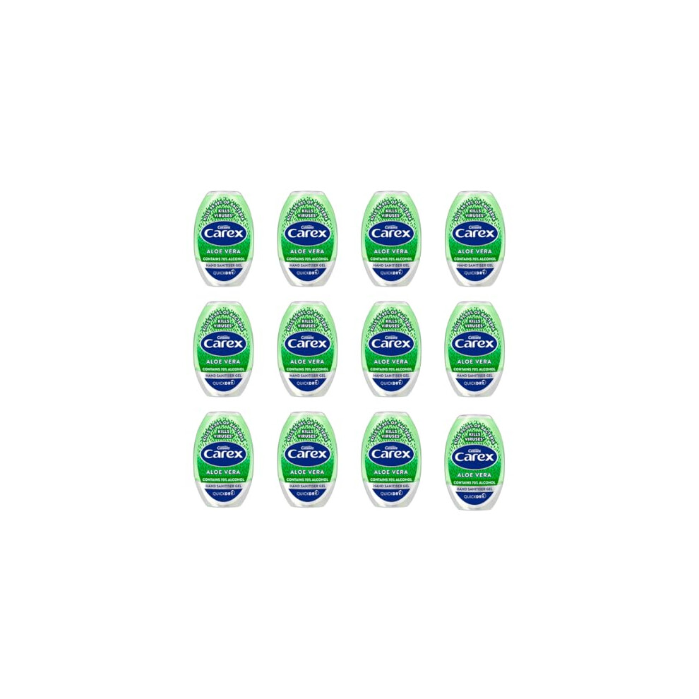 Carex Aloe Vera Antibacterial Hand Sanitiser Gel, Anti Viral Action, 70 Percent Alcohol, Cleans, Cares and Protects, Bulk Buy, Pack of 12 x 50 ml