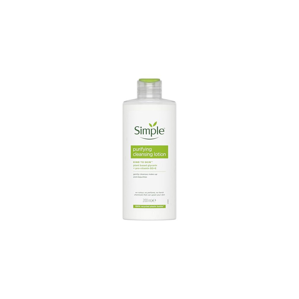 Simple Kind to Skin Purifying Cleansing Lotion Cleanser for Sensitive Skin Gently Removes Makeup and Impurities 200 ml