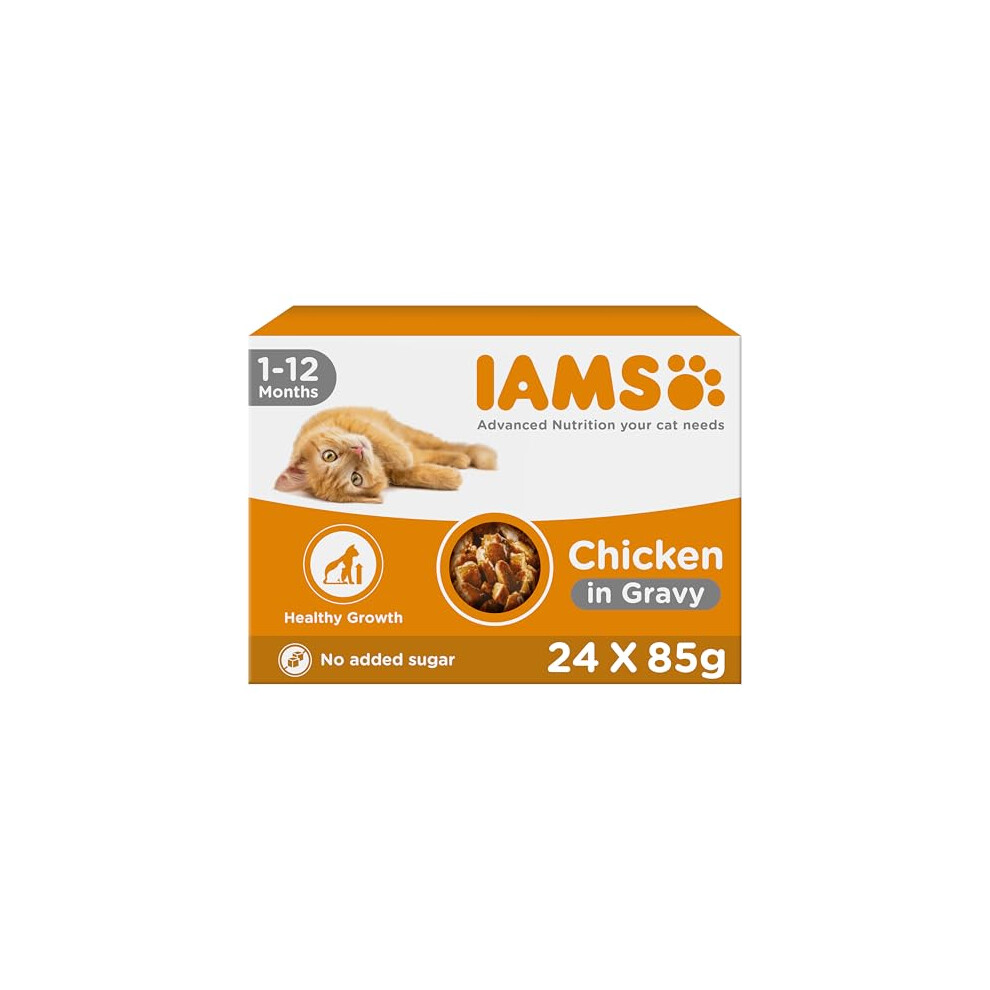 Iams Kitten Wet Cat Food Pouches Chicken In Gravy 24 X 85G - No Added Sugar