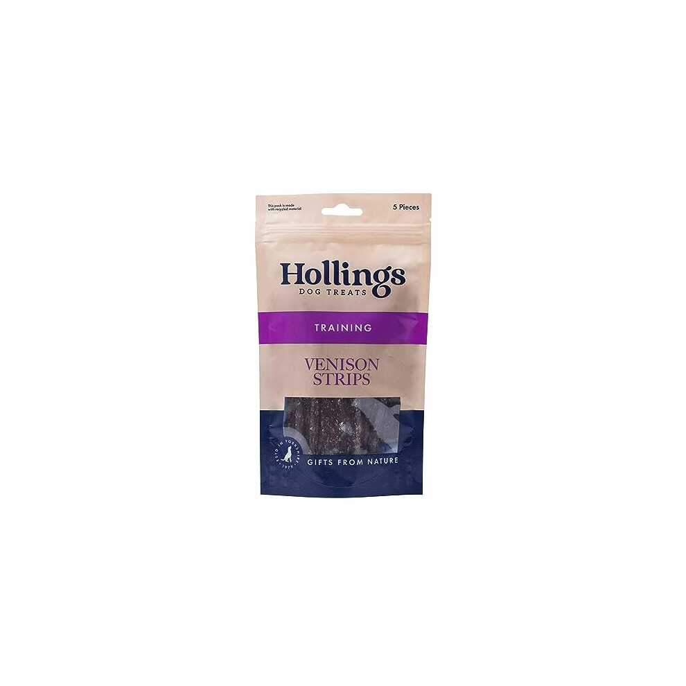 Hollings Treat Strips With Venison Dog Training Treats, 100% Natural, Air Dried Venison Strips For Adult Dogs, Gluten Free & High In Protein (5 Pack)