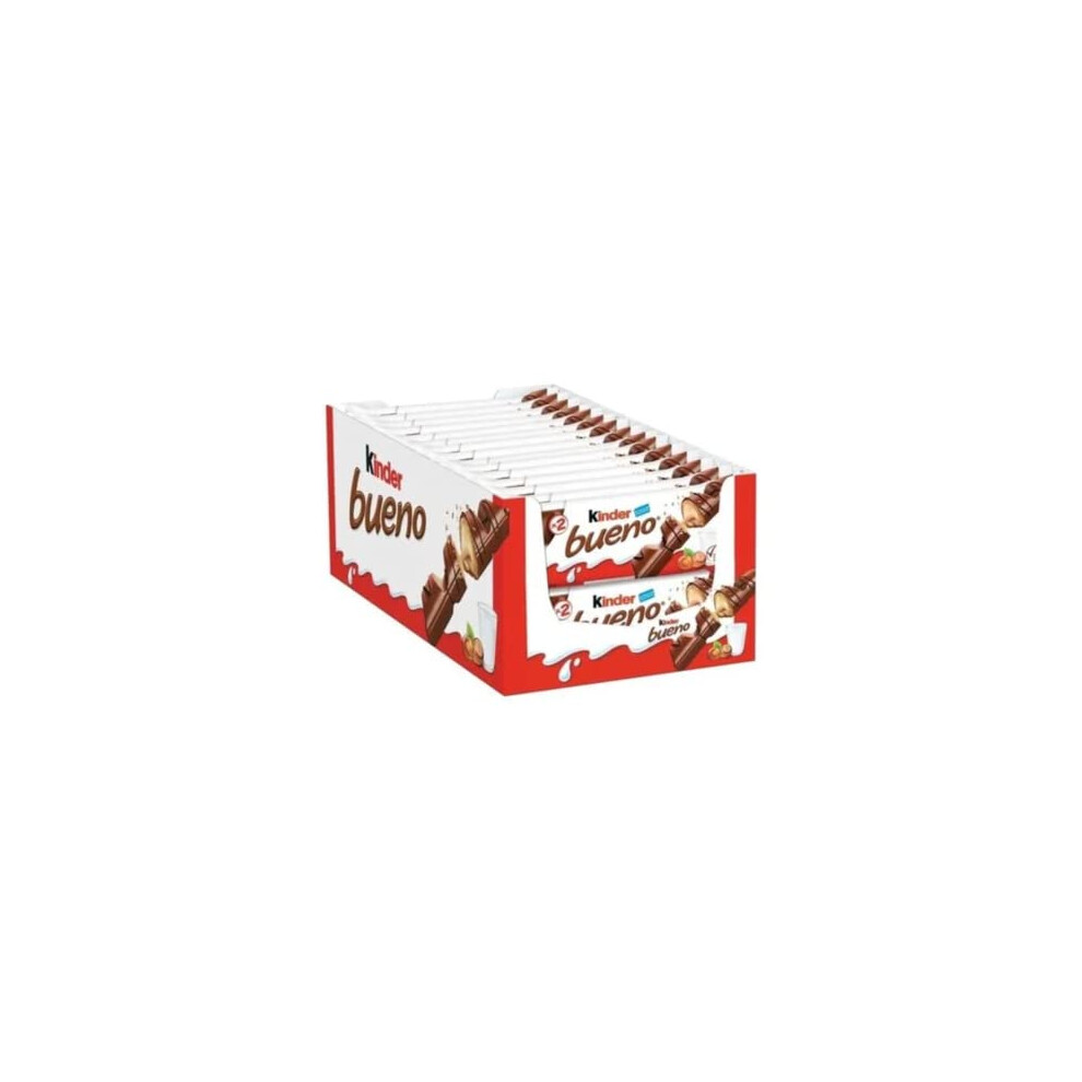 Kinder Bueno Wafer Twin Bars, Bulk Chocolate Gift Pack, Milk Chocolate Covered Wafer With Milky And Hazelnut Filling, Pack Of 30 X 2 (60Pcs)
