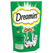 Dreamies Catnip Cat Treats - 8x60g; dual-texture crunchy outside, soft inside; catnip flavor; 7 flavours including Chicken, Salmon, Tuna