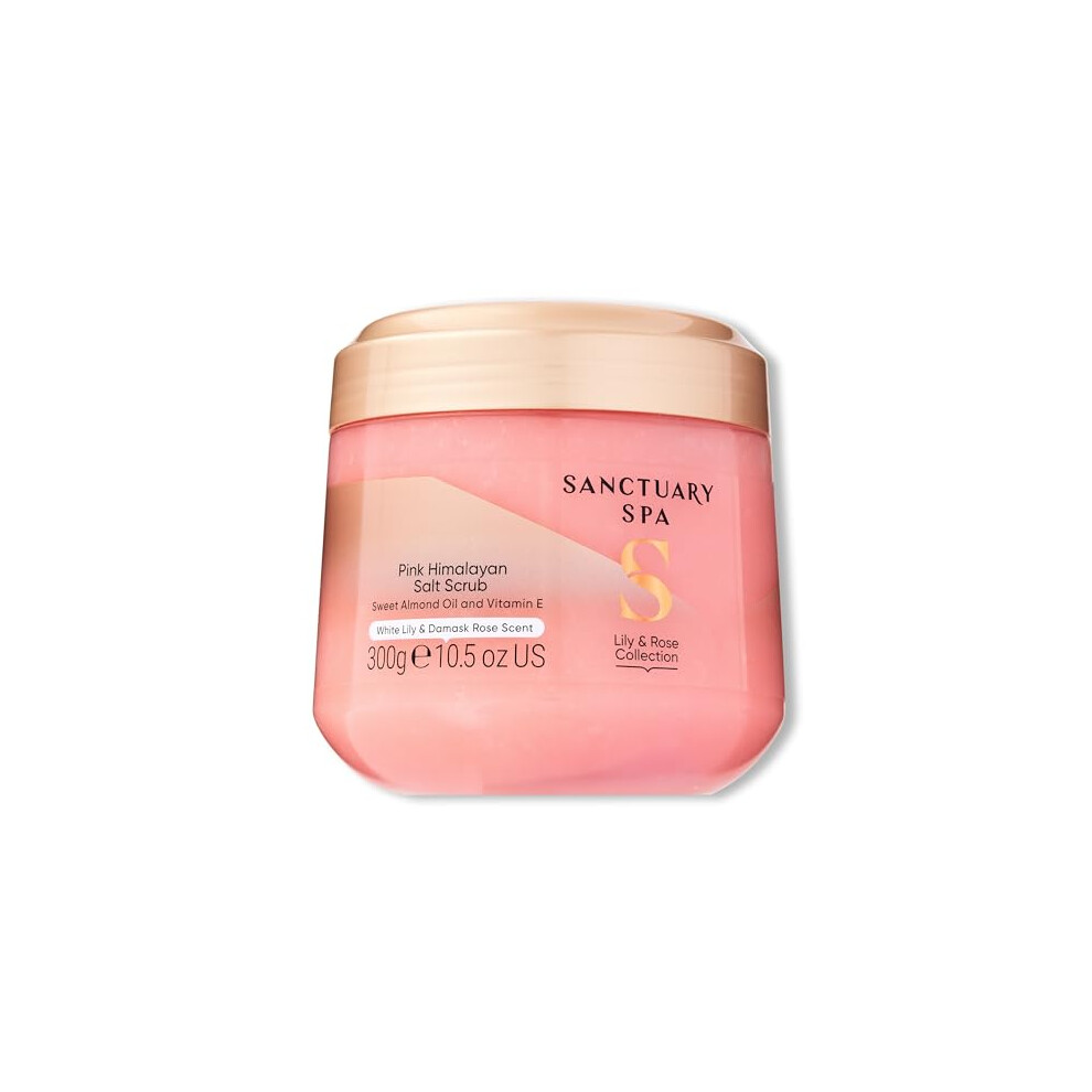 Sanctuary Spa Pink Lily And Rose Salt Body Scrub, Exfoliating Himalayan Salt With Vitamin E And Almond Oil, Vegan And Cruelty Free, 300G
