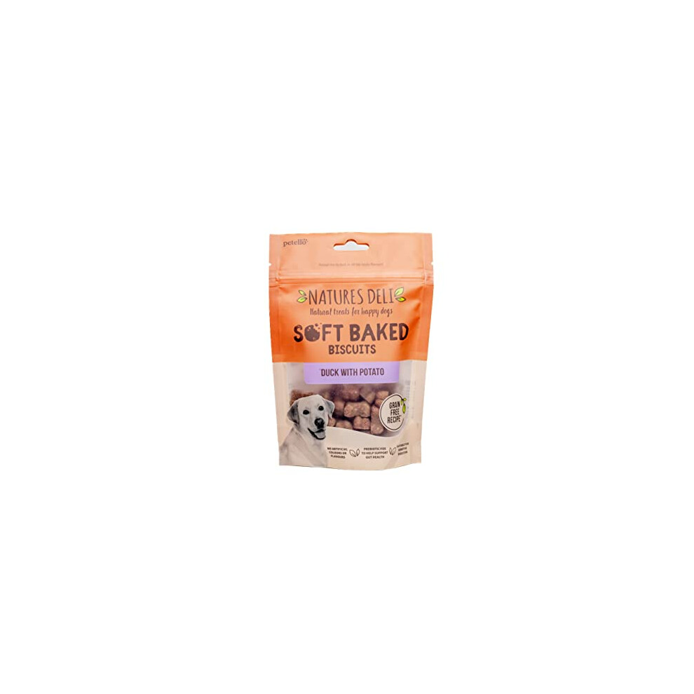 Natures Deli Soft Baked Biscuits Duck with Potato Dog Treats, Oven Baked Grain Free Low Fat Treats for Dogs - 100 g