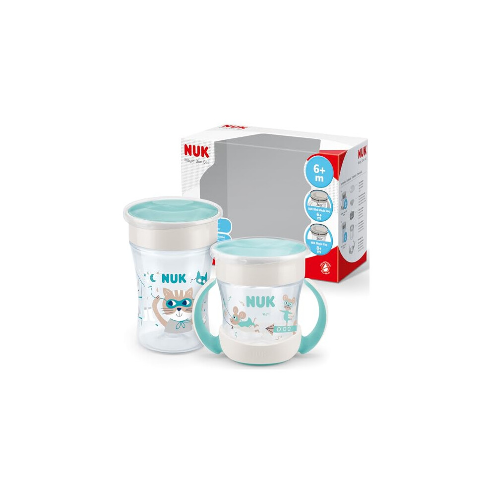 NUK Magic Cup & Mini Magic Sippy Cup Duo Set | 360 Anti-Spill Rim | 6+ Months | Leak-Proof & BPA-Free | 160 ml & 230 ml | Mint