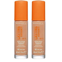 Rimmel Lasting Radiance Medium Coverage Anti Pollution Foundation, SPF 25, 103 True Ivory (Rimmel Wake Me Up Foundation Upgrade) (Pack of 2)