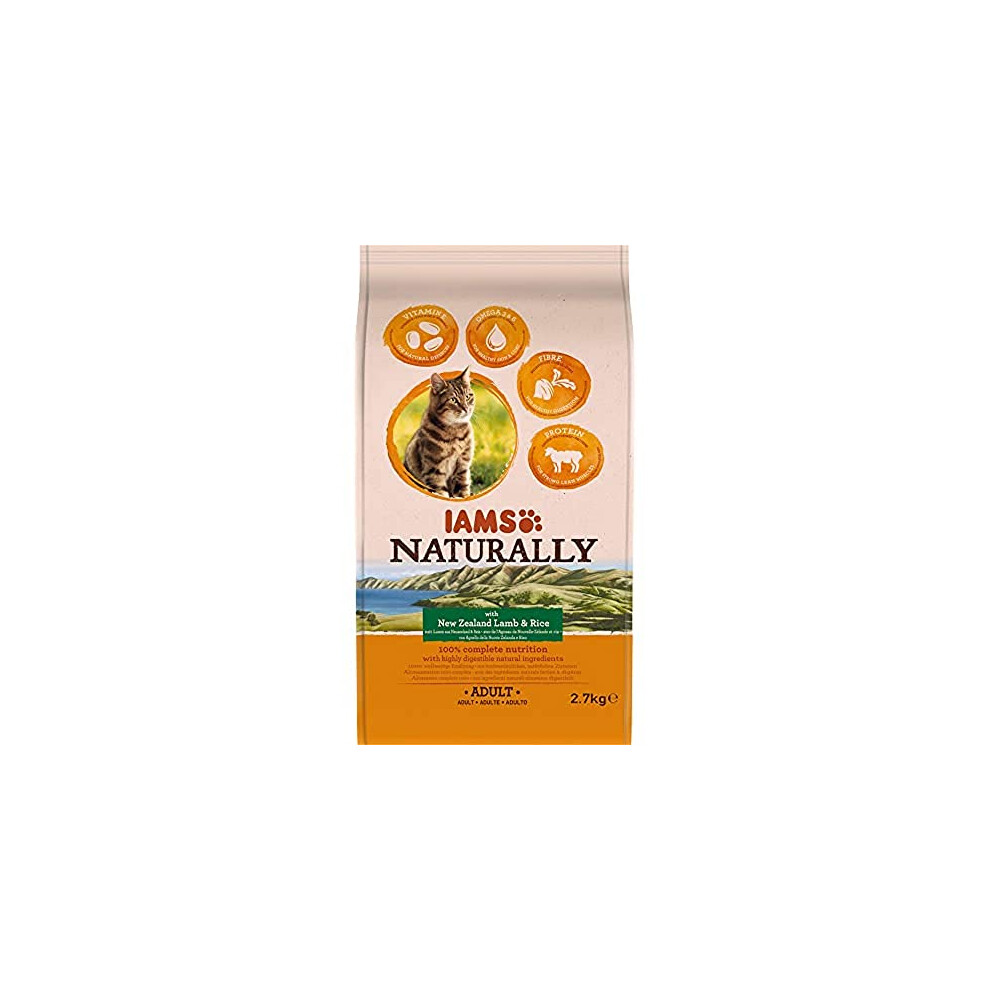 Iams Naturally Complete Dry Cat Food For Adult 1+ Cats With Lamb And Rice 2.7 Kg