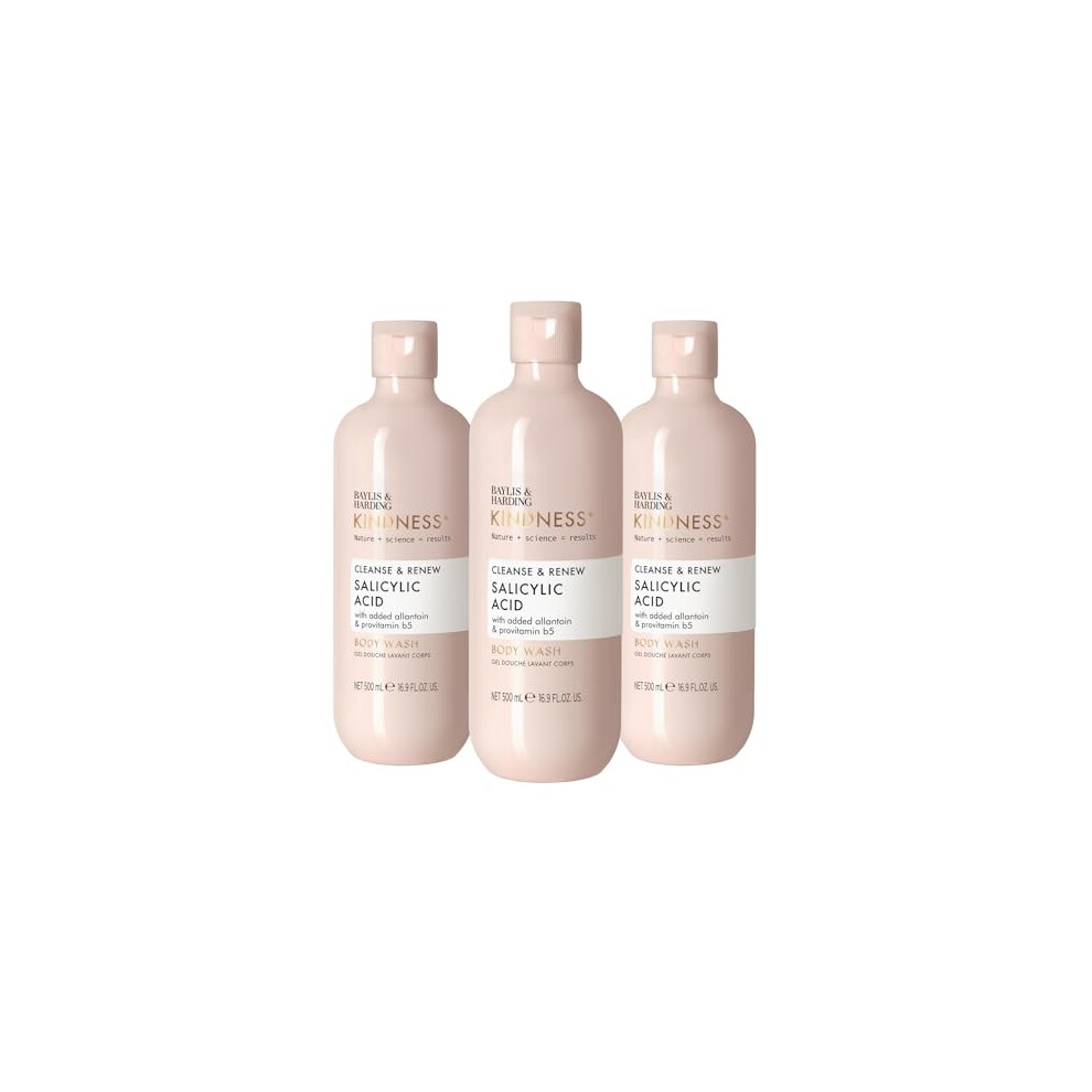 Baylis & Harding Kindness+ Salicylic Acid Cleanse & Renew 500ml Body Wash (Pack of 3) - Vegan Friendly
