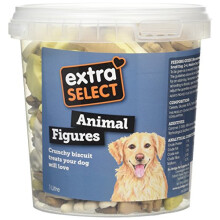 Extra Select 3 Colour Animal Figure Dog Treat Biscuits in a 1ltr Bucket (approx 130 biscuits)