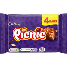 Cadbury Picnic Chocolate Bar, Milk Chocolate With Caramel, Peanuts, Crispy Cereal & Dried Grapes Centre, Multipack of 4 x 38 g Bars (Pack of 1)