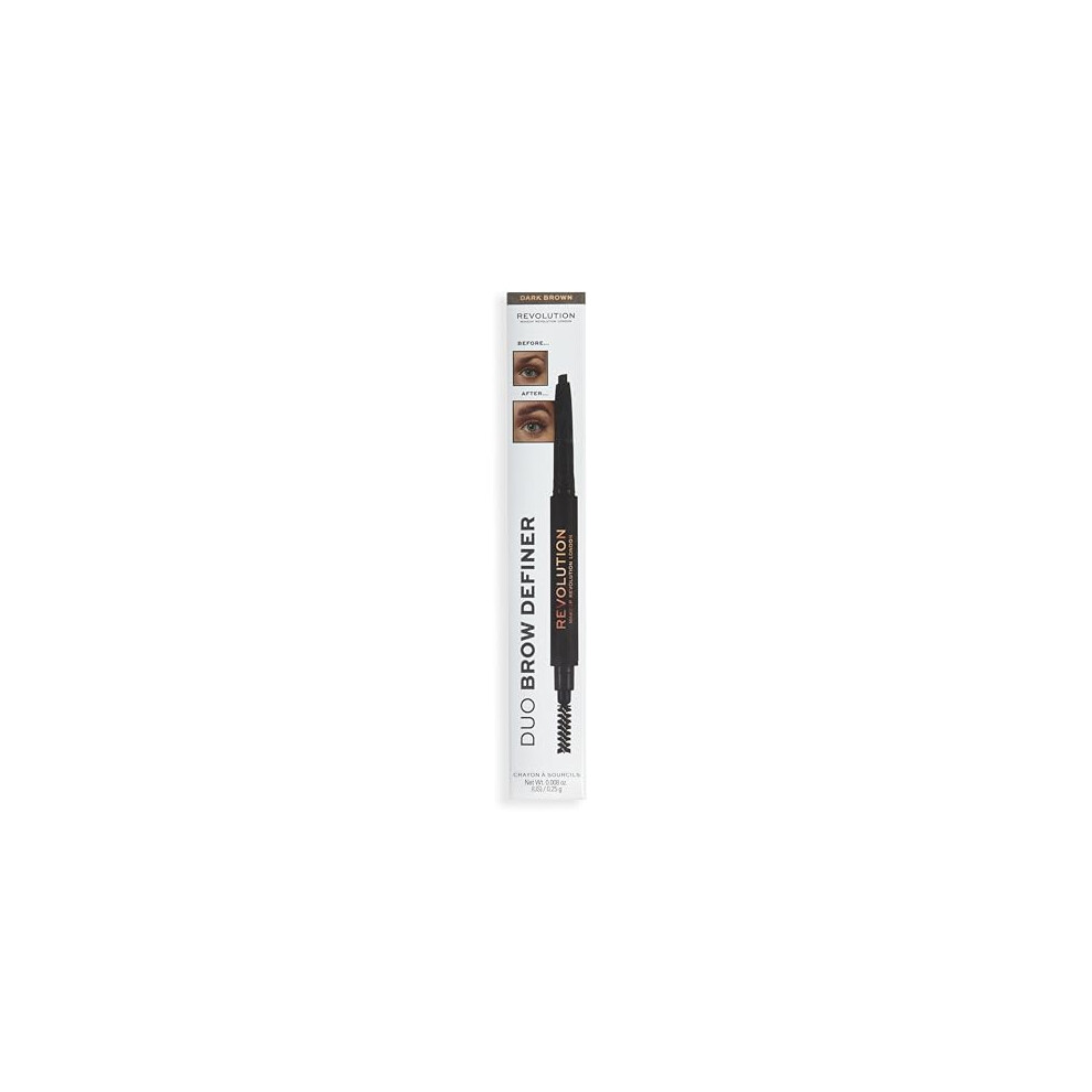 Makeup Revolution Brown Duo Brow Definer Pencil, Add Definition, Includes Brush, Dark