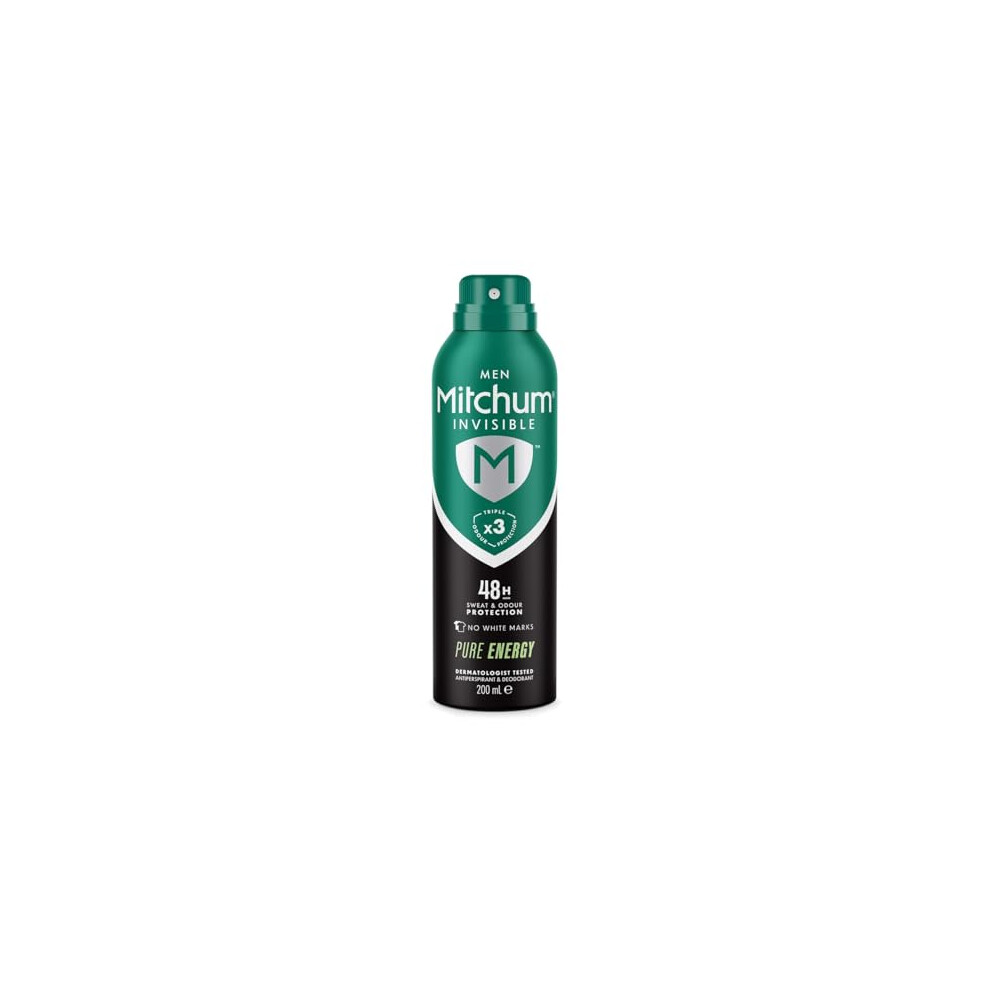 Mitchum Invisible Men 48HR Protection Aerosol Deodorant & Anti-Perspirant, No White Marks, Alcohol Free, Pure Energy, 200 ml