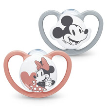 NUK Space Baby Dummy | 0-6 Months | Soothers with Extra Ventilation | BPA-Free Silicone | Mickey & Minnie Mouse | 2 Count