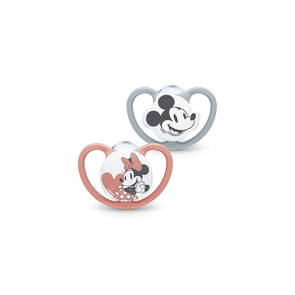 Space Baby Dummy | 0-6 Months | Soothers With Extra Ventilation | Bpa-Free Silicone | Mickey & Minnie Mouse | 2 Count Nuk