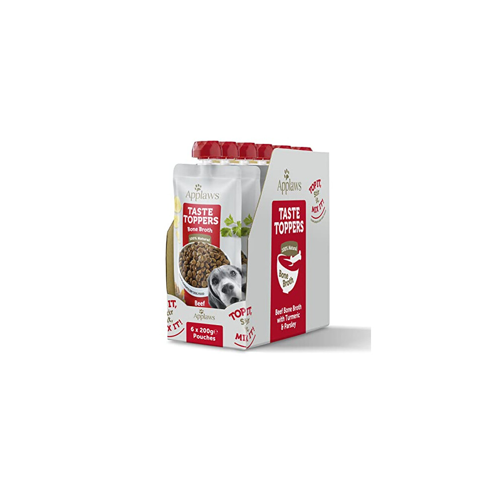 Applaws Taste Toppers 100% Natural Dog Food Topper, Beef Bone Broth for Dry Dog Food 6 x 200g Pouch