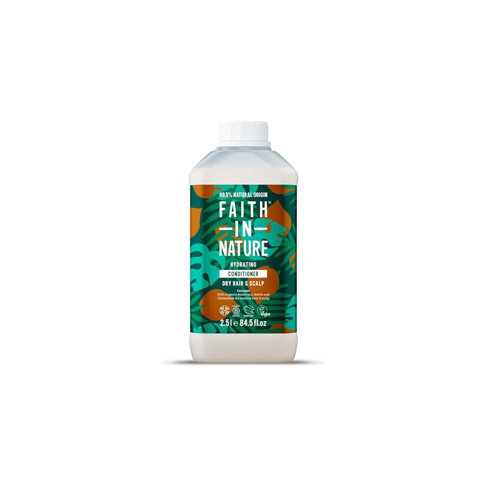 Faith In Nature Organic Coconut Conditioner, Hydrating for Dry Hair & Scalp, Vegan & Cruelty Free, No SLS, Silicones or Parabens, 2.5L Refill