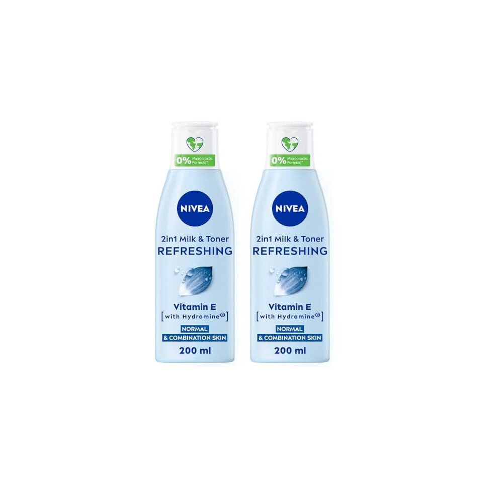 Nivea 2in1 Cleanser & Toner (200 ml), Gentle & Caring Face Cleansing Toner with Vitamin E Removes Residue and Makeup (Pack of 2)
