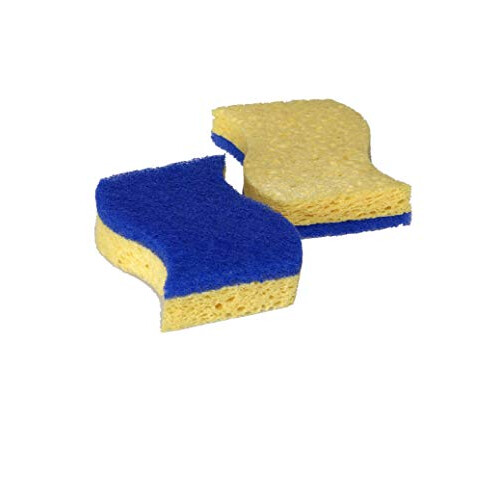Spontex 2 Spongy Non Scratch Scourers, Yellow Sponge Blue Scourer 2