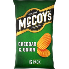 McCoy's CHEDDAR & ONION Crisps 25g (Pack of 6) - Fully loaded with flavour, iconic ridged crisp, unmistakable crunch