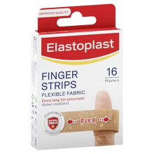 Elastoplast Extra Flexible Finger Strip Plasters (16 Pieces), Flexible and Durable Plasters for Fingers, Stretchy Fabric Plasters, Plasters Waterproof